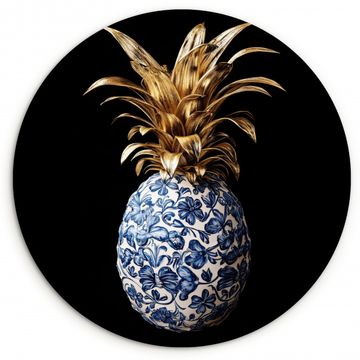 Runde Bilder - Ananas - Blumenmuster - Gold - Delfter Keramik