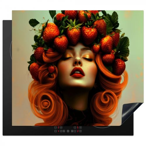 Herdabdeckplatte - Frau - Erdbeeren - Krone