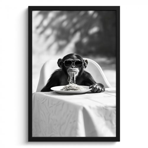 Bilder mit Rahmen - Affe - Spaghetti - Sonnenbrille - Schwarz und weiß - Cool - Tier