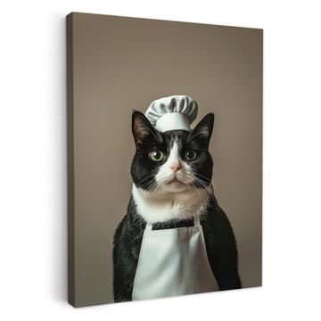 Leinwandbilder - Katze - Kochkleidung - Schwarz - Weiß
