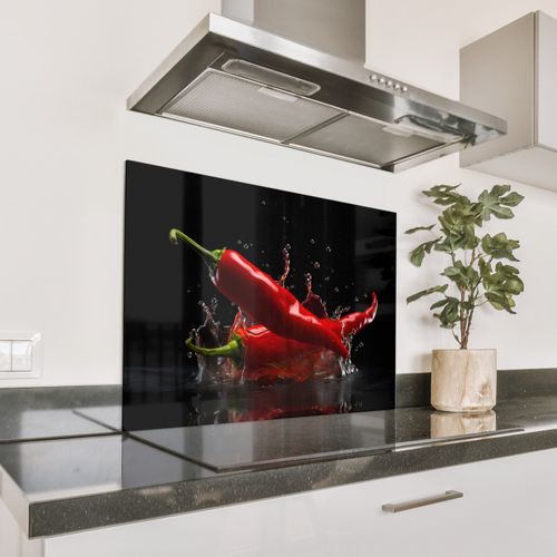 Spritzschutz Küche - Paprika - Rot - Schwarz - Wasser - Gemüse
