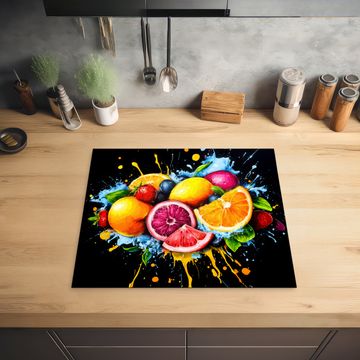 Herdabdeckplatte - Obst - Graffiti - Bunt - Orange - Erdbeere - Abstrakt