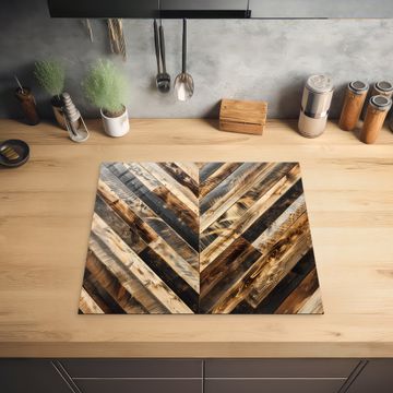 Herdabdeckplatte - Verbranntes Holz in Fischgrätenmuster
