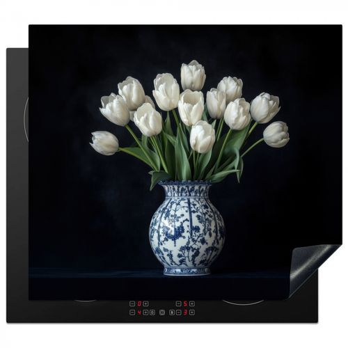 Herdabdeckplatte - Weiß - Blumen - Tulpen - Vase
