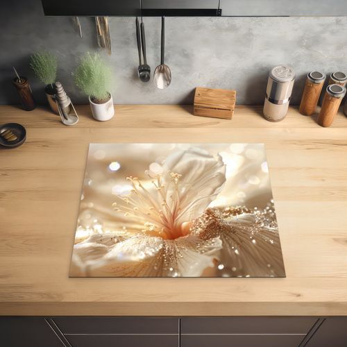 Herdabdeckplatte - Blume - Weiß - Glitter - Gold - Modern