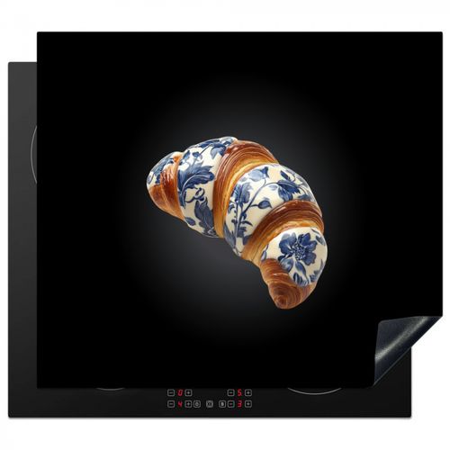 Herdabdeckplatte - Croissant - Florales Muster - Delfter Blau