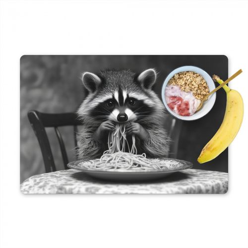 Waschbär - Niedlich - Pasta - Tischtuch - Schwarz - Weiß - 6 Stück
