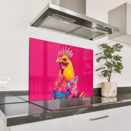 Spritzschutz Küche - Hahn - Bunt - Kimono - Rosa