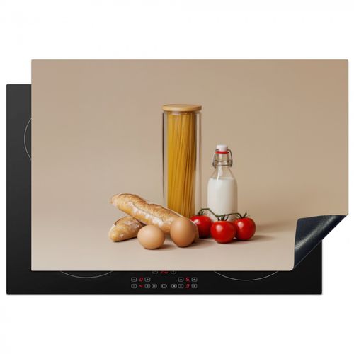 Herdabdeckplatte - Spaghetti - Milch - Tomaten - Eier - Brot