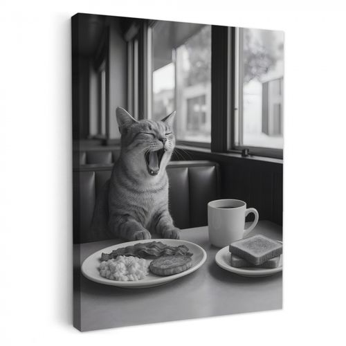 Leinwandbilder - Katze - Kaffee - Brot - Schwarz