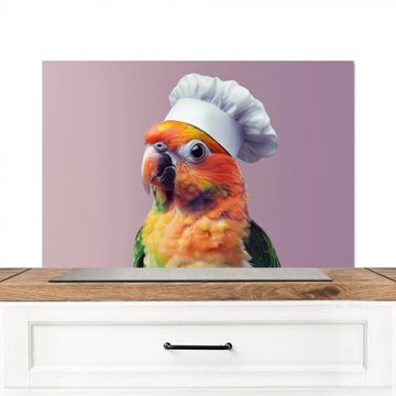 Spritzschutz Küche - Papagei - Kochmütze - Neugierig - Vogel