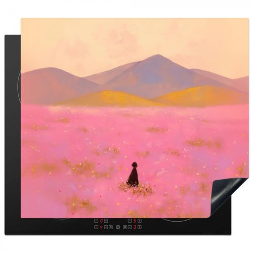 Herdabdeckplatte - Blumenwiese - Hügel - Scherenschnitt - Rosa