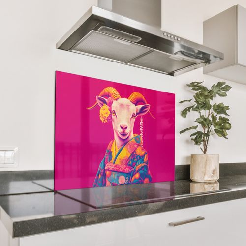 Spritzschutz Küche - Ziege - Hörner - Kimono - Farbenfroh