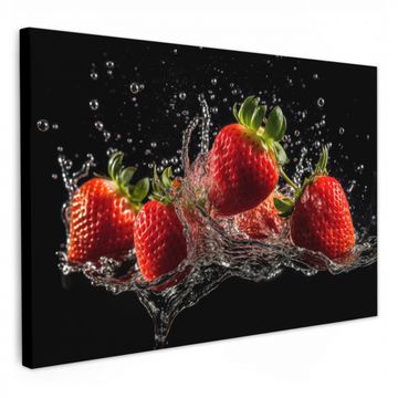 Leinwandbilder - Erdbeeren - Obst - Rot - Wasser - Schwarz