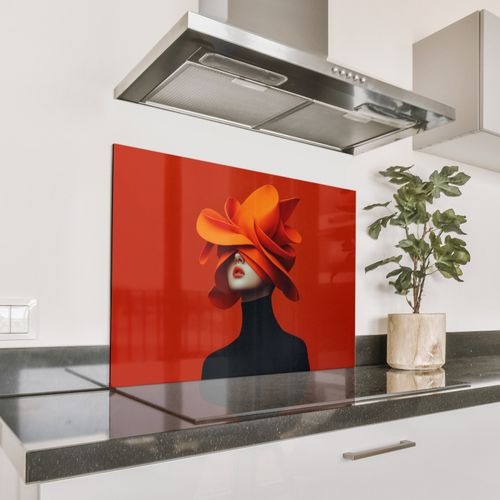 Spritzschutz Küche - Orange - Hut - Frau