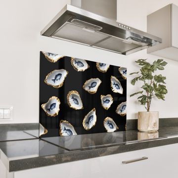Spritzschutz Küche - Austern - Fisch - Blau - Gold