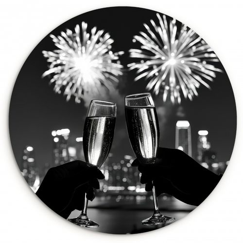 Runde Bilder - Feuerwerk - Prost - Skyline - Champagner