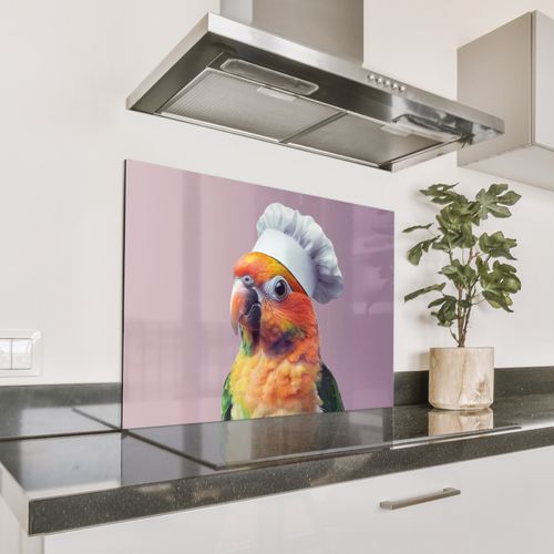 Spritzschutz Küche - Papagei - Kochmütze - Neugierig - Vogel