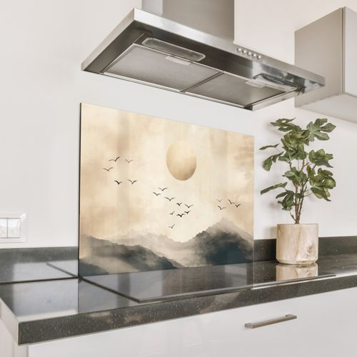 Spritzschutz Küche - Landschaft - Japandi - Vogel