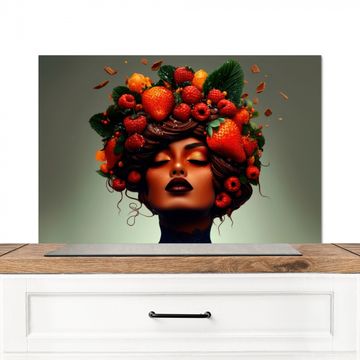 Spritzschutz Küche - Frau - Schokolade - Himbeeren - Erdbeeren - Kekse
