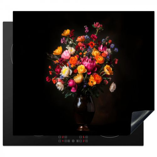 Herdabdeckplatte - Bunt - Blumenstrauß - Vase - Dunkelbraun