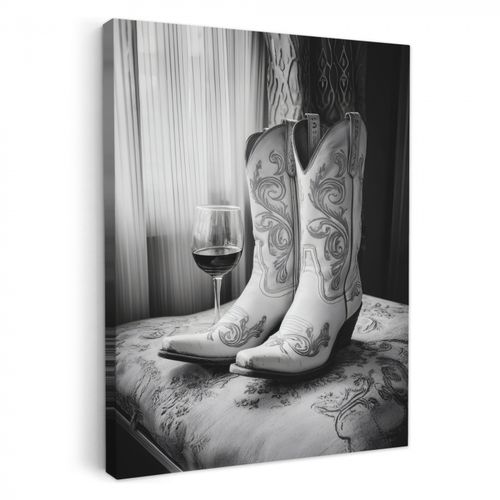 Leinwandbilder - Wein - Cowboystiefel - Fensterlicht - Weiß