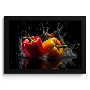 Bilder mit Rahmen - Paprika - Wasser - Schwarz - Gemüse - Rot - Gelb