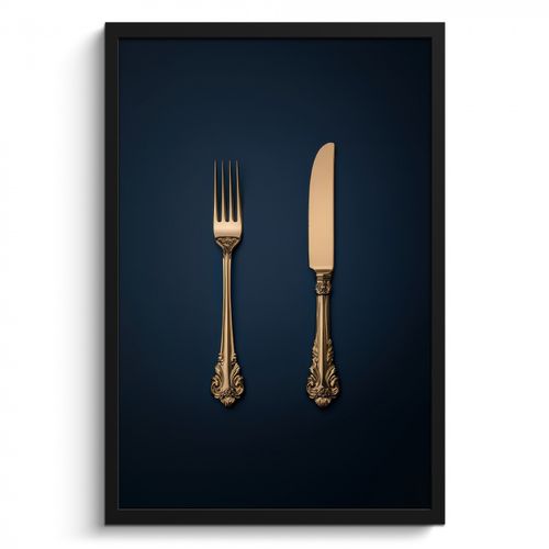 Bilder mit Rahmen - Besteck - Dunkelblau - Gold
