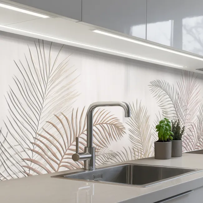 Küchenrückwand - Blätter - Beige - Botanisch - Vintage