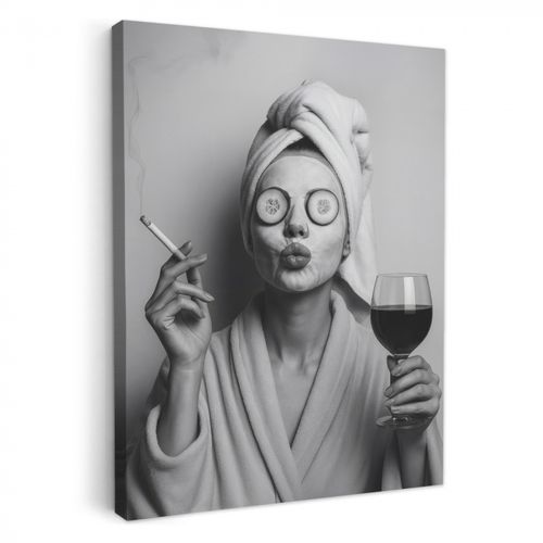 Leinwandbilder - Frau - Maske - Wein - Zigarette
