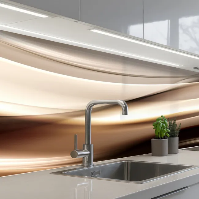 Golven - Abstract - Warm Beige keuken achterwand 2 middel -3d_schuin
