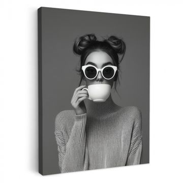 Leinwandbilder - Frau - Kaffee - Schwarz - Weiß