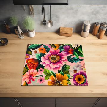 Herdabdeckplatte - Blumen - Bunt - Rosa