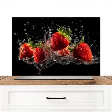 Spritzschutz Küche - Erdbeeren - Obst - Rot - Wasser - Schwarz