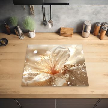 Herdabdeckplatte - Blume - Weiß - Glitter - Gold - Modern