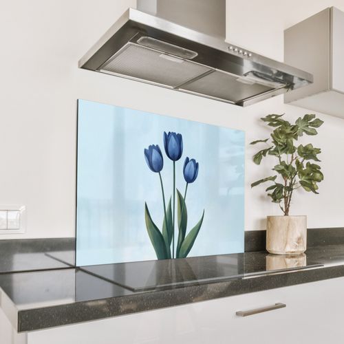 Spritzschutz Küche - Tulpen - Blau - Blätter