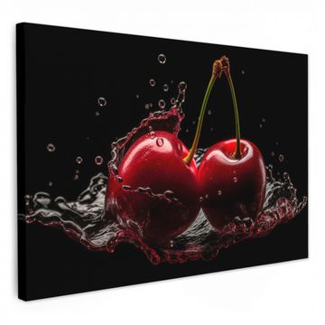 Leinwandbilder - Kirsche - Rot - Frucht - Wasser - Schwarz