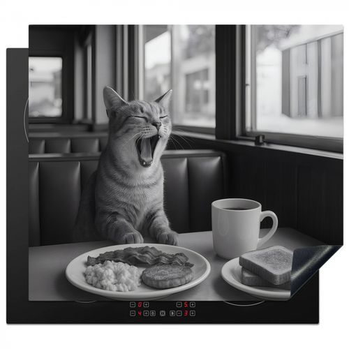 Herdabdeckplatte - Katze - Kaffee - Brot - Schwarz