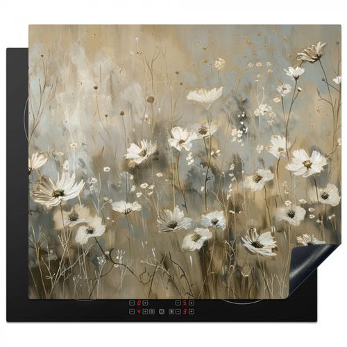 Herdabdeckplatte - Blumen - Weiß - Natur - Grau - Modern