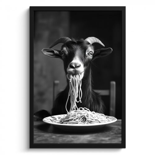 Bilder mit Rahmen - Ziege - Teller - Spaghetti - Schwarz und weiß