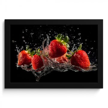 Bilder mit Rahmen - Erdbeeren - Obst - Rot - Wasser - Schwarz