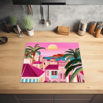 Herdabdeckplatte - Stadt - Rosa - Palmen