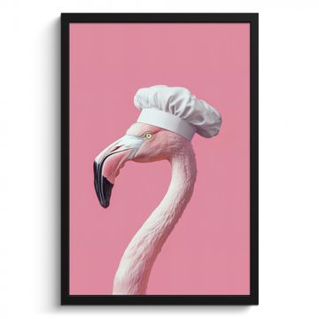 Bilder mit Rahmen - Flamingo - Rosa - Kochmütze - Vogel