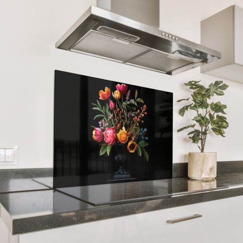 Spritzschutz Küche - Tulpen - Beeren - Blumenstrauß - Vase
