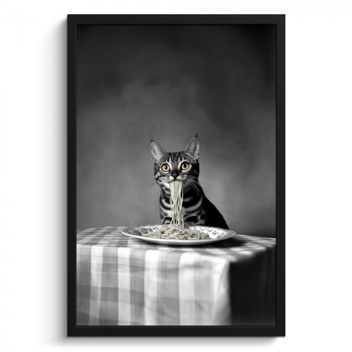 Bilder mit Rahmen - Bengalisch - Katze - Tischtuch - Schwarz - Weiß - Tier