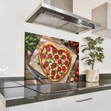 Spritzschutz Küche - Pizza - Herz - Peperoni - Tomate