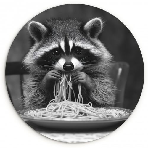 Runde Bilder - Waschbär - Niedlich - Pasta - Tischtuch - Schwarz - Weiß