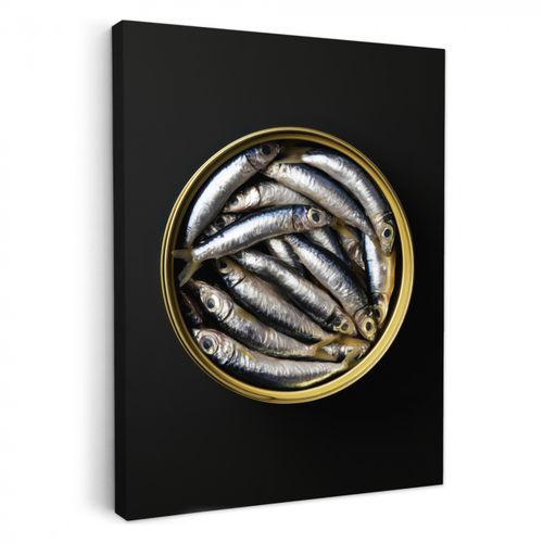 Leinwandbilder - Sardinen - Fisch - Rund - Schwarz