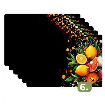 Tischset - Zitronen - Schwarz - Kräuter - Graffiti - Farbe - 6 Stück