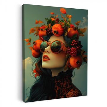 Leinwandbilder - Frau - Granatapfel - Herbst - Sonnenbrille